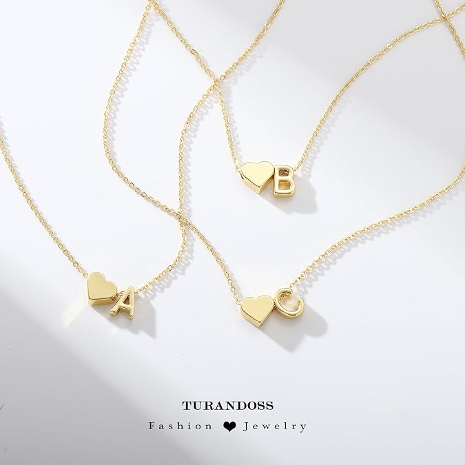 Turandoss Heart Initial Necklace for Girls Women, 18K Gold Plated Jewelry Dainty Heart Letter A-Z Necklace, 16+2.5 Inch Chain, Teen Girl Gifts Trendy Stuff, Birthday Gifts for Daughter Granddaughter