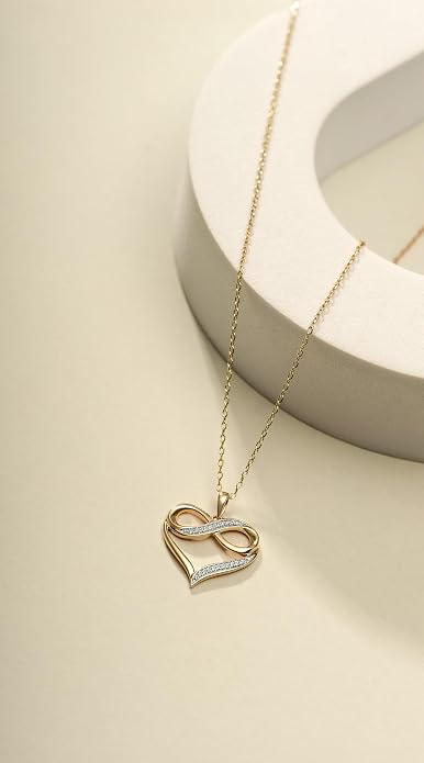 Cali Trove 1/4Ct & 1/20Ct Natural Diamond Single Heart Infinity Pendant For Women In 10Kt Gold | Silver Necklaces For Women | Gold Jewelry Necklace | Elegant Gifts For Her in White, Yellow & Pink