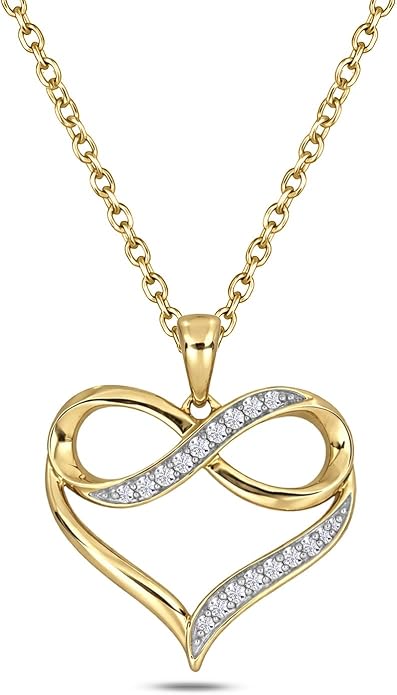 Cali Trove 1/4Ct & 1/20Ct Natural Diamond Single Heart Infinity Pendant For Women In 10Kt Gold | Silver Necklaces For Women | Gold Jewelry Necklace | Elegant Gifts For Her in White, Yellow & Pink