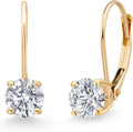 Gem Stone King 0.20-1.50 Ct Lab Diamond Leverback Earrings 14K Gold Round Cut | E-F | VVS-VS | April Birthstone | 4-Prong | Yellow Gold Earrings for Women Her | Fine Jewelry Gift for Mom Wife