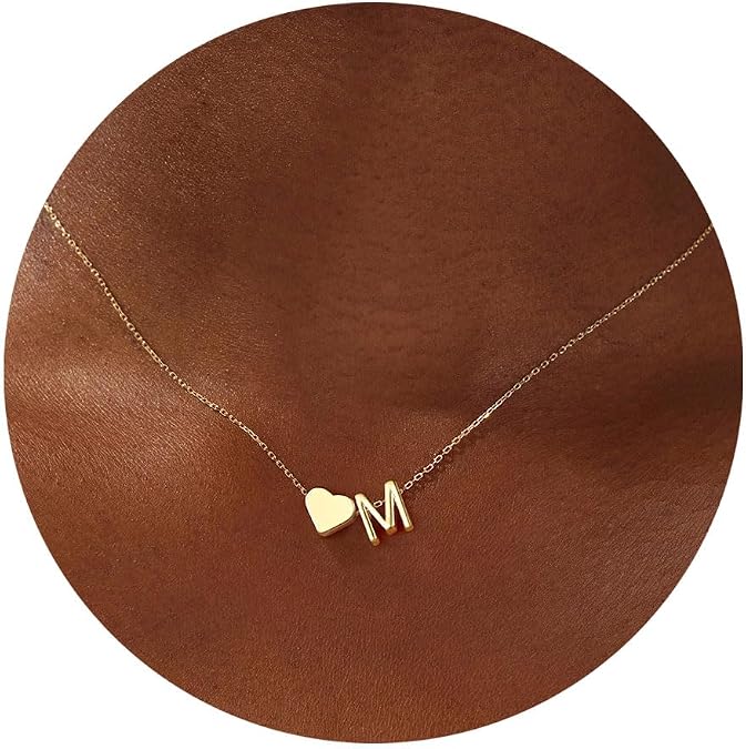 Turandoss Heart Initial Necklace for Girls Women, 18K Gold Plated Jewelry Dainty Heart Letter A-Z Necklace, 16+2.5 Inch Chain, Teen Girl Gifts Trendy Stuff, Birthday Gifts for Daughter Granddaughter