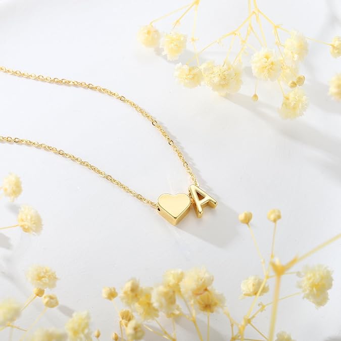 Turandoss Heart Initial Necklace for Girls Women, 18K Gold Plated Jewelry Dainty Heart Letter A-Z Necklace, 16+2.5 Inch Chain, Teen Girl Gifts Trendy Stuff, Birthday Gifts for Daughter Granddaughter