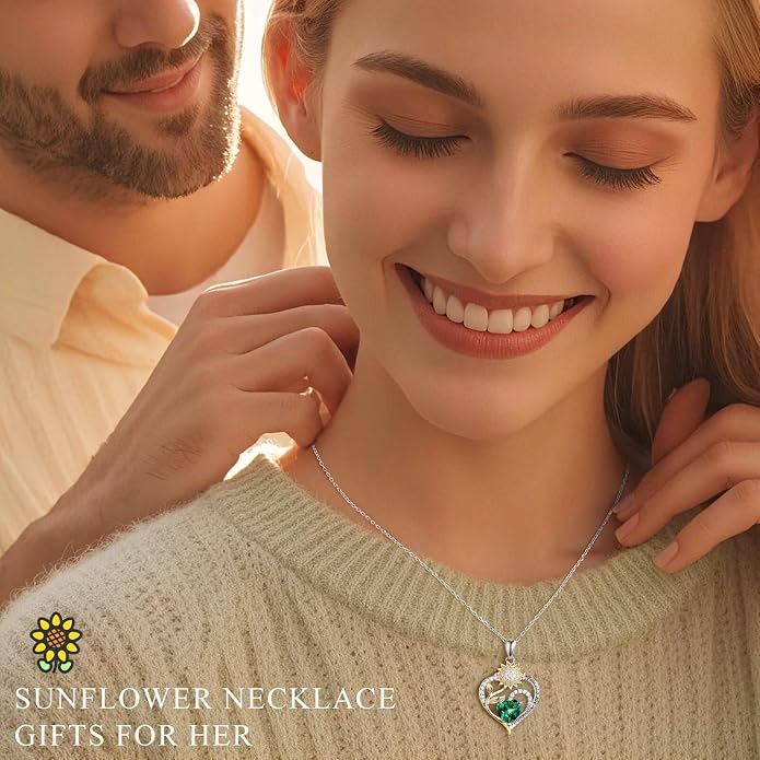 Iefil Sunflower Gifts for Women - Anniversary Birthday Gifts for Women 925 Sterling Silver Birthstone Necklace, Sunflower Necklace for Women, Birthday Gifts for Women Wife Girlfriend Mom