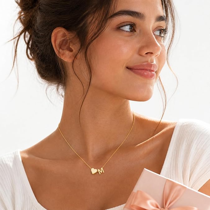 Turandoss Heart Initial Necklace for Girls Women, 18K Gold Plated Jewelry Dainty Heart Letter A-Z Necklace, 16+2.5 Inch Chain, Teen Girl Gifts Trendy Stuff, Birthday Gifts for Daughter Granddaughter