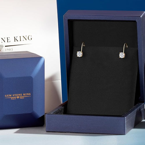 Gem Stone King 0.20-1.50 Ct Lab Diamond Leverback Earrings 14K Gold Round Cut | E-F | VVS-VS | April Birthstone | 4-Prong | Yellow Gold Earrings for Women Her | Fine Jewelry Gift for Mom Wife