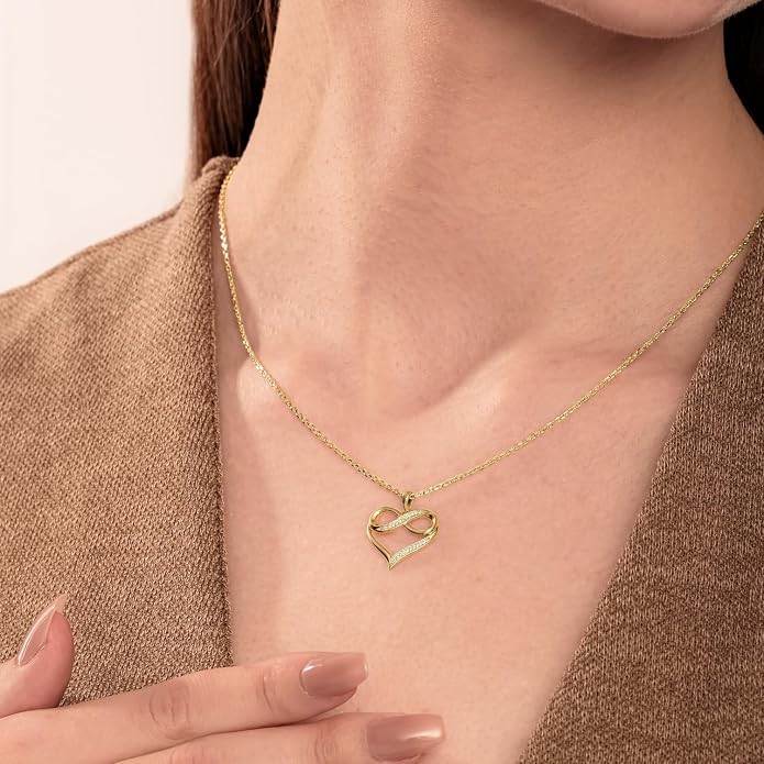 Cali Trove 1/4Ct & 1/20Ct Natural Diamond Single Heart Infinity Pendant For Women In 10Kt Gold | Silver Necklaces For Women | Gold Jewelry Necklace | Elegant Gifts For Her in White, Yellow & Pink